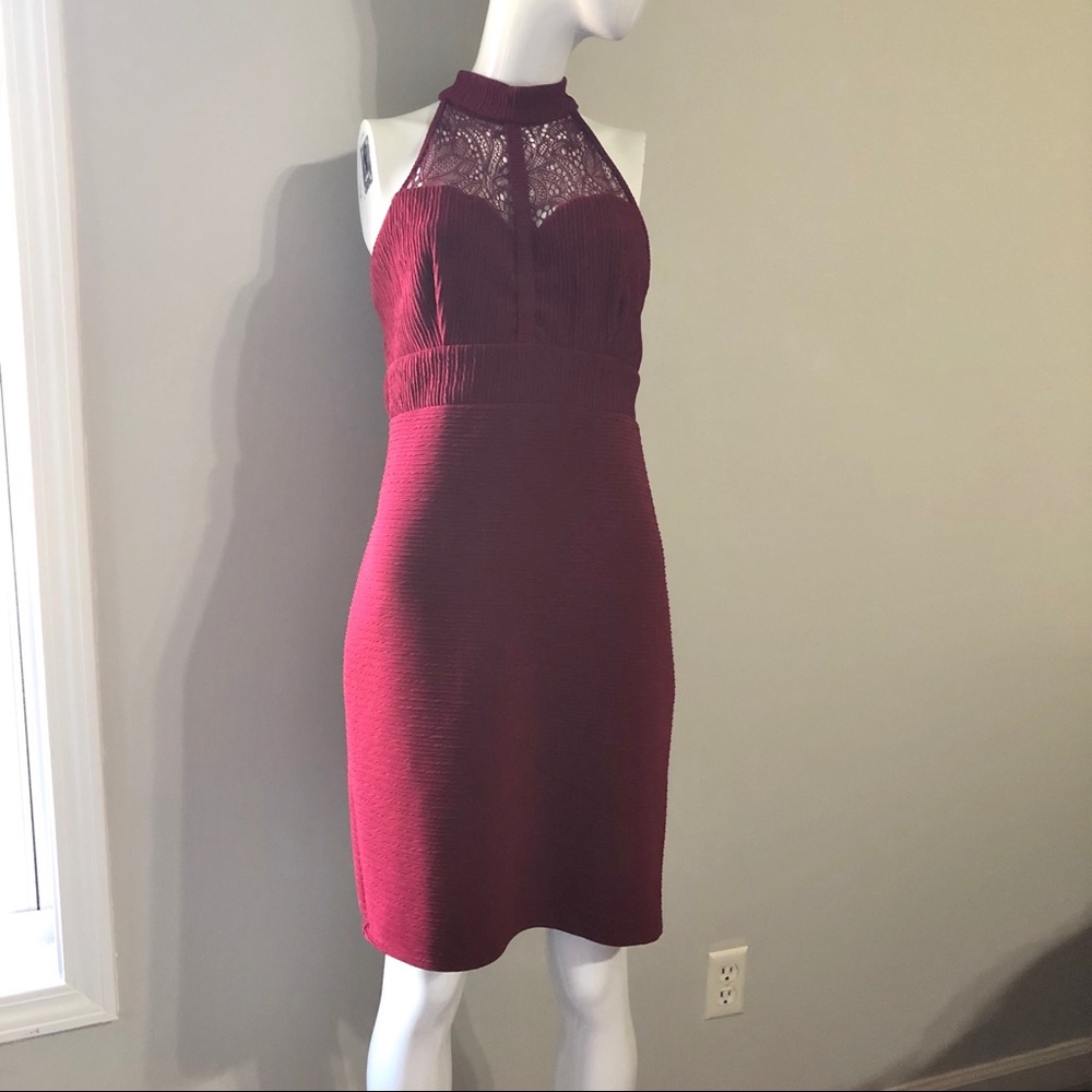 Red Wine Lace High Neck Dress L - Picture 1 of 14